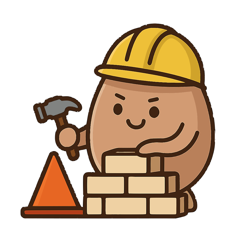 Egg character with construction helmet